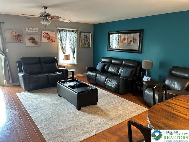359 2nd, Alburtis Boro, PA 18011 - living room with a ceiling fan and wood finished floors