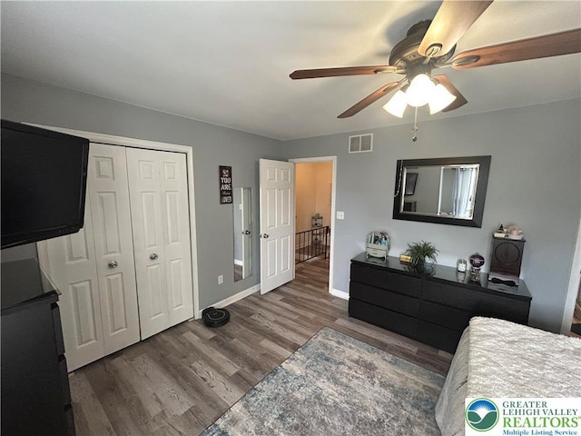 359 2nd, Alburtis Boro, PA 18011 - bedroom with wood finished floors, a closet, and ceiling fan