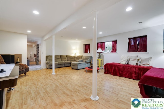 303 Lakefield Ter, Jackson Twp, PA 18360 - living room featuring wood finished floors and recessed lighting