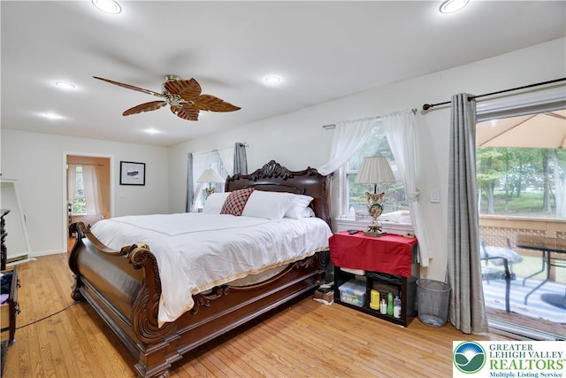 303 Lakefield Ter, Jackson Twp, PA 18360 - bedroom with access to exterior, light wood-style flooring, recessed lighting, and a ceiling fan