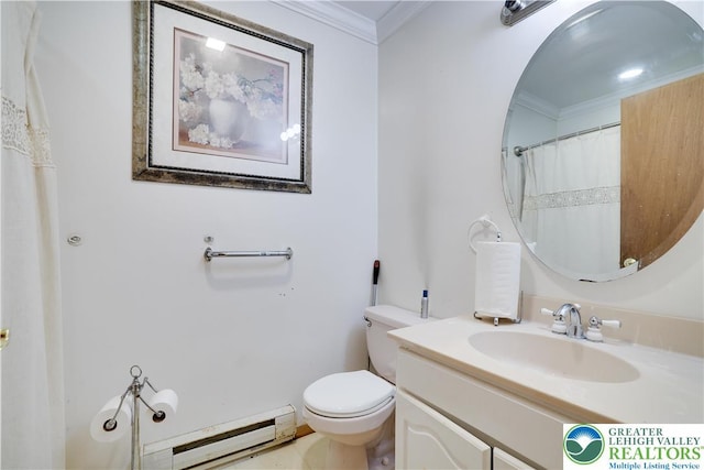 303 Lakefield Ter, Jackson Twp, PA 18360 - bathroom with a baseboard heating unit, ornamental molding, and vanity
