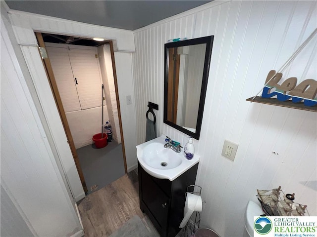 532 6th St, Whitehall Twp, PA 18052 - half bath featuring vanity and wood finished floors