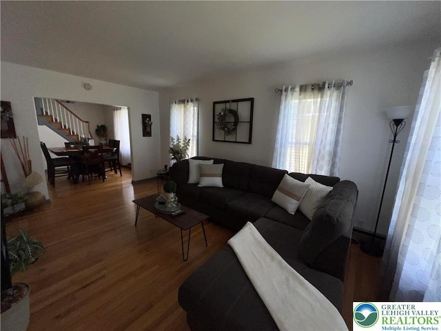 532 6th St, Whitehall Twp, PA 18052 - living area with wood finished floors and stairway