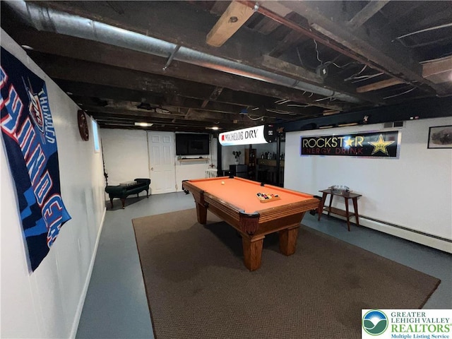 532 6th St, Whitehall Twp, PA 18052 - rec room with pool table and a baseboard radiator