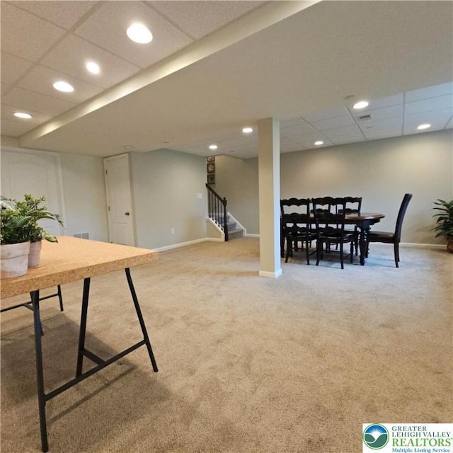 4548 Woodbrush Unit 311Model, Home, Upper Macungie Twp, PA 18104 - playroom with light colored carpet, recessed lighting, and a drop ceiling