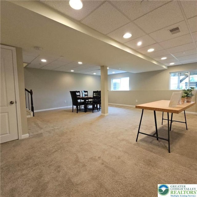 4548 Woodbrush Unit 311Model, Home, Upper Macungie Twp, PA 18104 - rec room featuring light colored carpet, healthy amount of natural light, a paneled ceiling, and recessed lighting