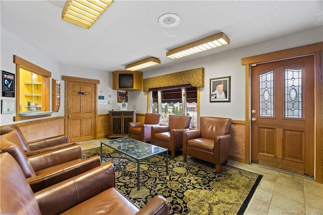 living room with light tile floors