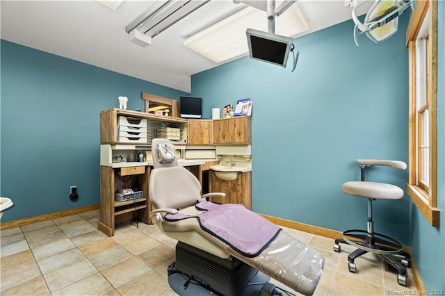 tiled office space with sink