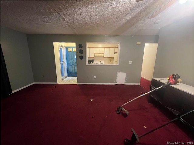 interior space with light colored carpet and a textured ceiling