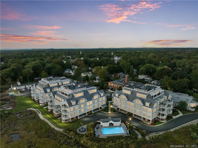 view of aerial view at dusk