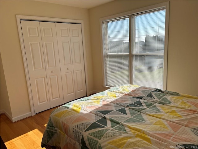 bedroom with a closet and light wood-type flooring