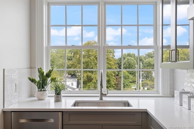 66 High St Unit 55, Guilford, CT 06437 - kitchen view of stainless steel dishwasher, tasteful backsplash, and light countertops
