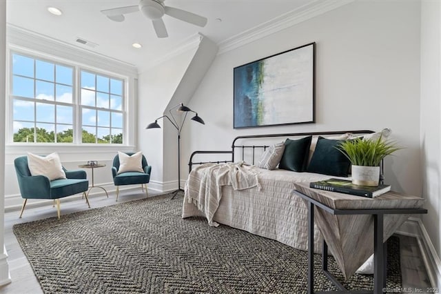 66 High St Unit 55, Guilford, CT 06437 - bedroom featuring crown molding, a ceiling fan, and recessed lighting