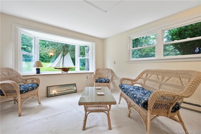 living area with carpet flooring and a wealth of natural light