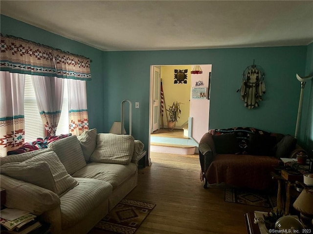 living room with hardwood / wood-style flooring