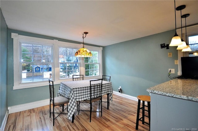 dining space featuring wood-type flooring