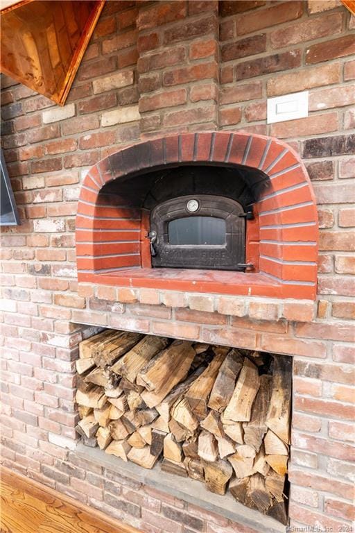 room details featuring a wood stove