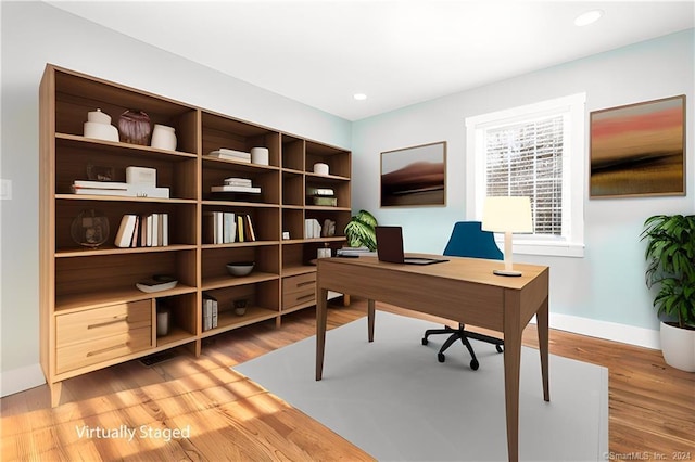 630 Cook Hill Rd, Cheshire, CT 06410 - home office featuring light wood-style flooring and recessed lighting