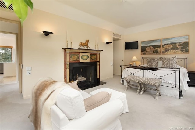 living room with light colored carpet