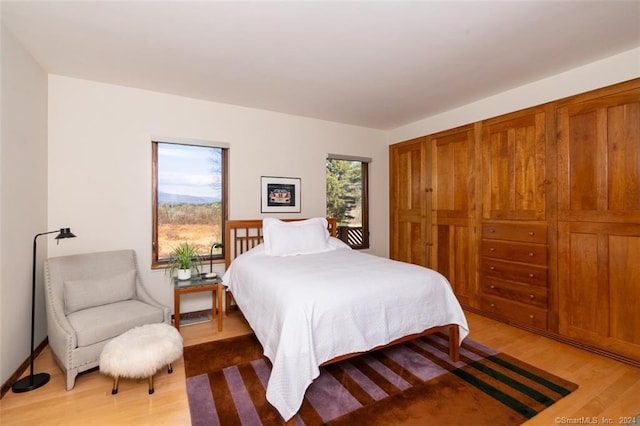 bedroom with light hardwood / wood-style floors