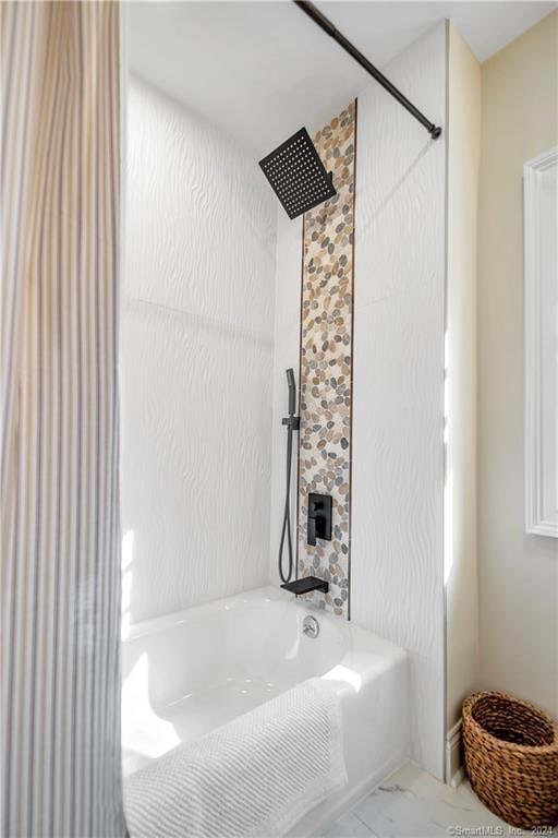 bathroom with  shower combination and tile floors