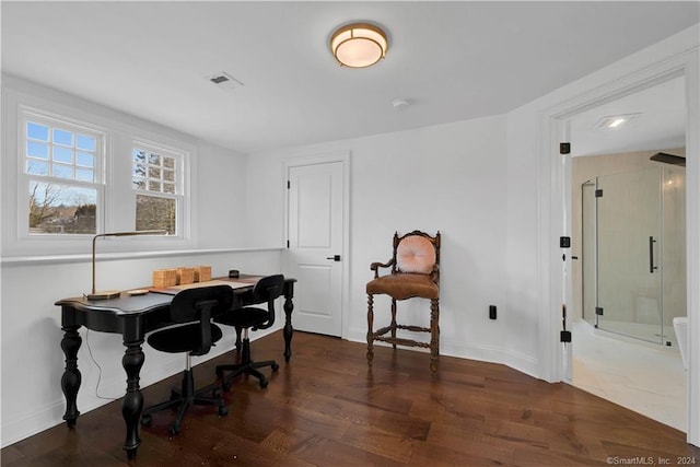 home office featuring dark hardwood / wood-style floors