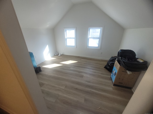 bonus room with vaulted ceiling and dark wood-type flooring