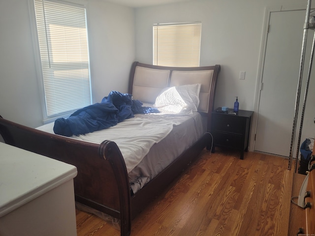 bedroom with dark hardwood / wood-style floors