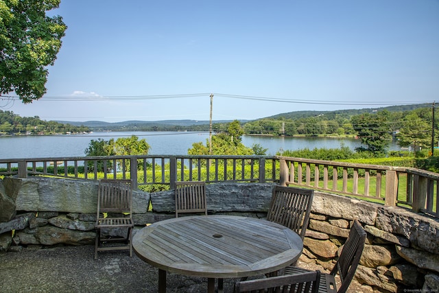 wooden terrace with a water view