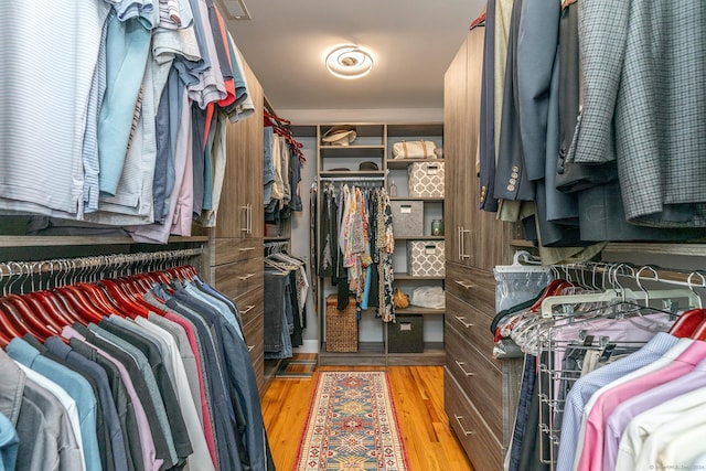 spacious closet featuring light wood-type flooring