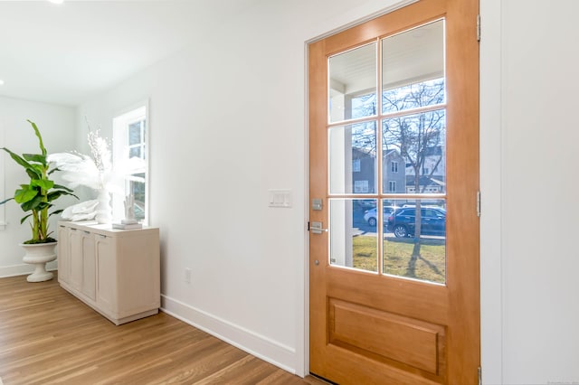 doorway to outside featuring light wood-type flooring and a wealth of natural light