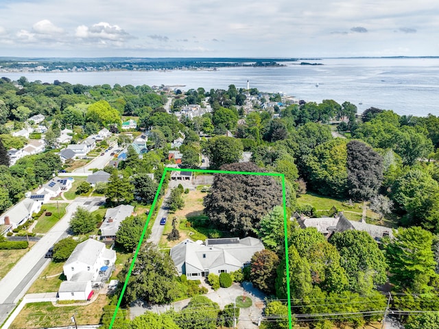 aerial view with a residential view and a water view