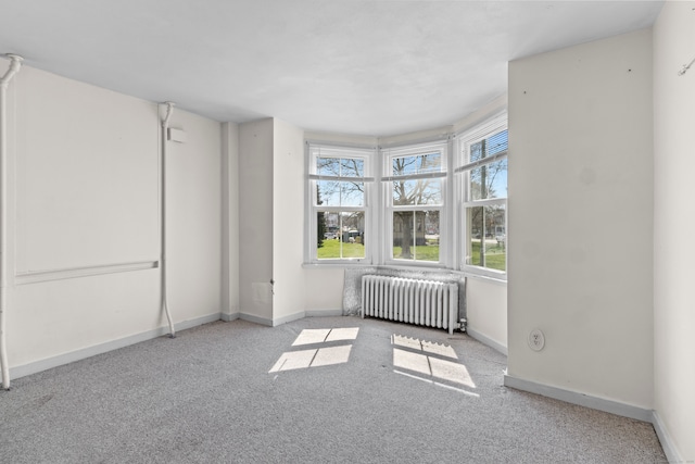 carpeted empty room with a wealth of natural light and radiator