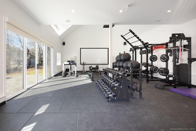 exercise area with vaulted ceiling