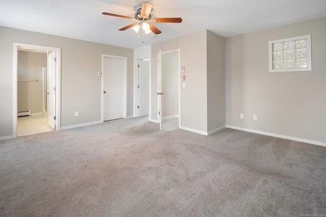 interior space featuring baseboard heating and ceiling fan