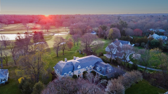 view of aerial view at dusk