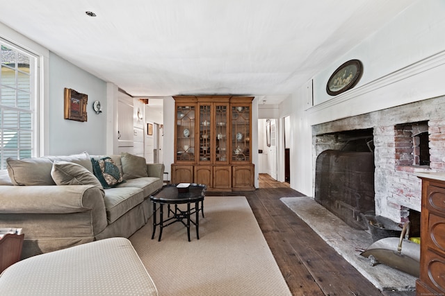 living room featuring dark hardwood / wood-style floors