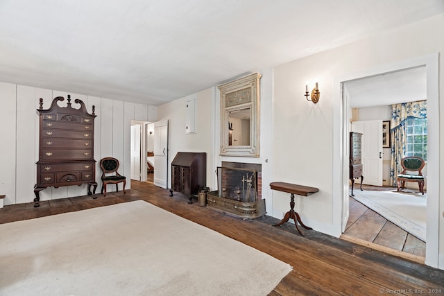 interior space with dark hardwood / wood-style flooring