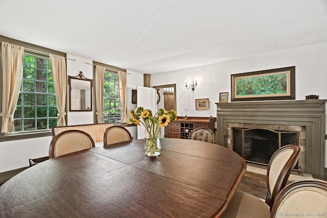 dining room with a healthy amount of sunlight and hardwood / wood-style flooring