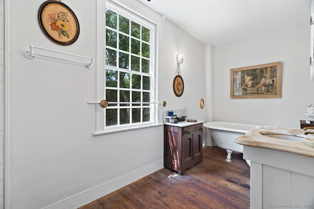 bathroom featuring vanity, a tub, and hardwood / wood-style flooring