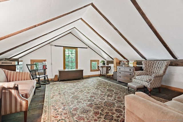 living room with lofted ceiling