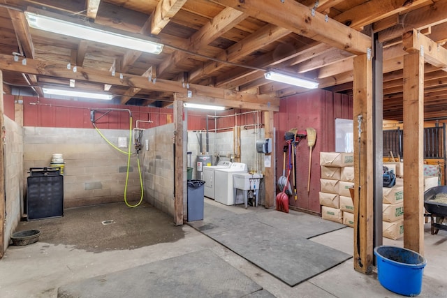 basement featuring washer and dryer