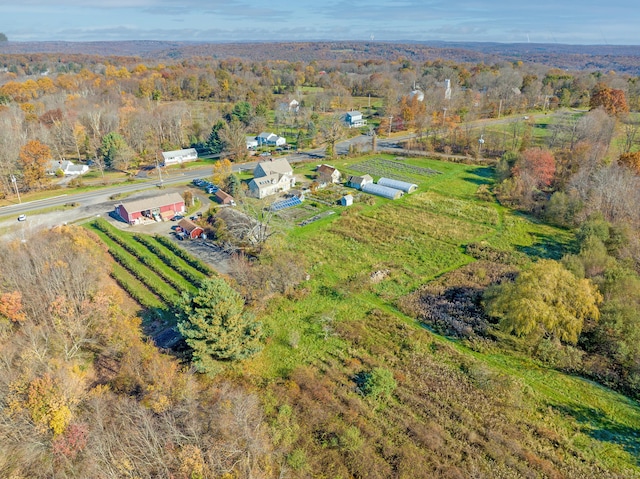 birds eye view of property with a rural view