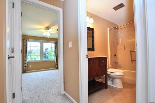 29 Early Dawn Cir Unit 29, Windsor, CT 06095 - bathroom with vanity, shower / bathtub combination, ceiling fan, and tile patterned flooring