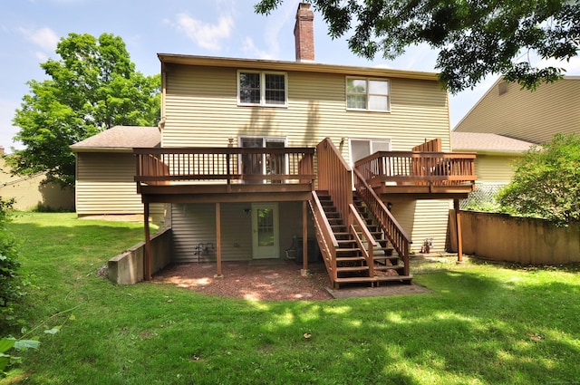 29 Early Dawn Cir Unit 29, Windsor, CT 06095 - rear view of house featuring a deck, stairs, a yard, and a chimney