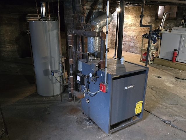 73 Bliss St, East Hartford, CT 06108 - utilities with water heater, independent washer and dryer, and a heating unit