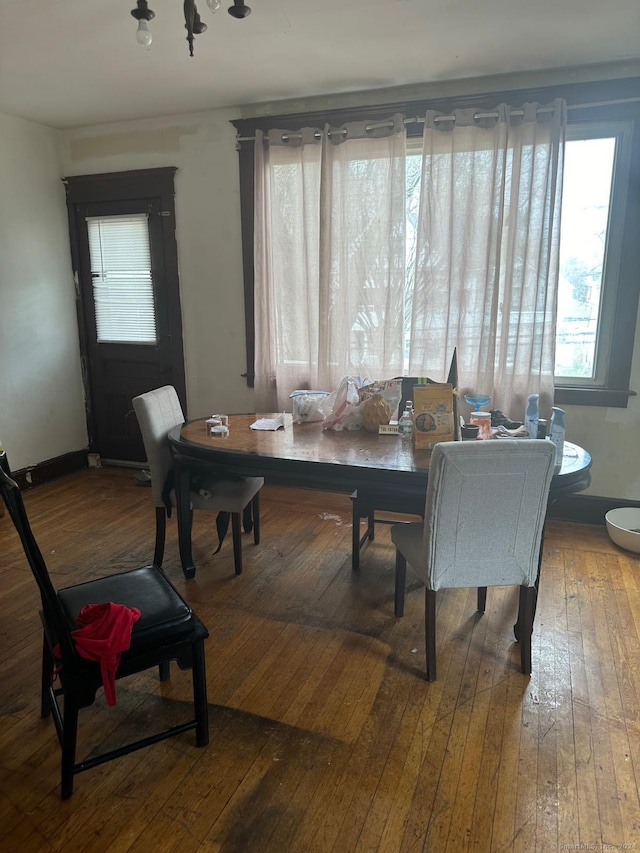 dining area with hardwood / wood-style floors