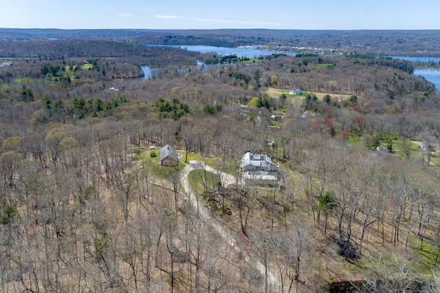 aerial view featuring a rural view and a water view