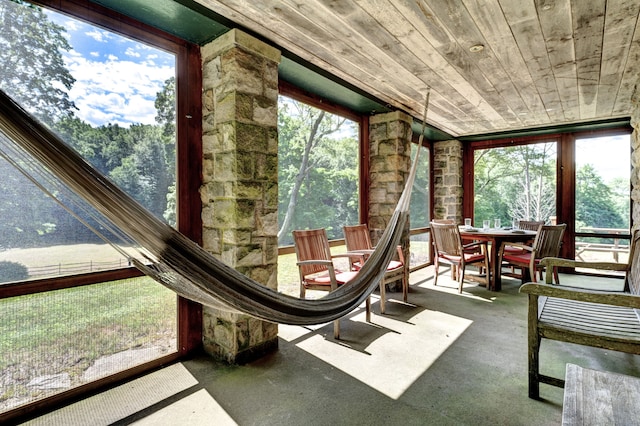 sunroom with wooden ceiling