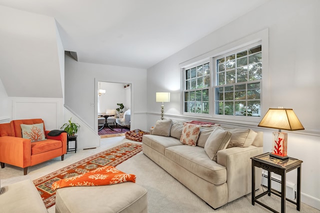 living room with a baseboard radiator